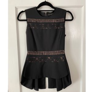 BCBG black and nude lace peplum top